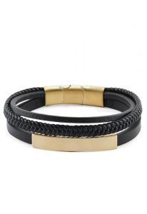 Pulseira em couro preto/bronze com suporte para cinzas