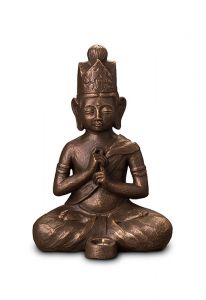 Urna funerária de Buda 'Dai Nichi' com suporte para vela | bronze e cinza prata