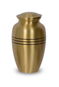 Urna funerária em latão dourada com linhas pretas