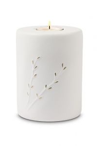 Mini urna de cerâmica para cinzas 'Rondo' com porta-vela branco