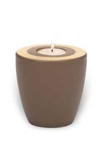 Mini urna de cerâmica para cinzas 'Luna' com porta-vela teca ouro