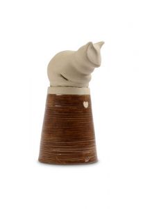 Urna de cerâmica para gato feita à mão com coração – castanho