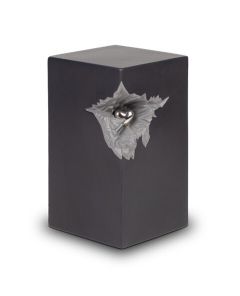 Urna em cerâmica com coração prateado, preto cinzento mate