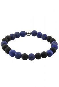 Pulseira para cinzas de lápis-lazúli e ágata preta com elementos prateados