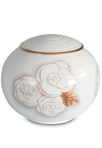 Urna para cinzas de porcelana 'Sfera' - Rosas elegantes com cobre e ouro