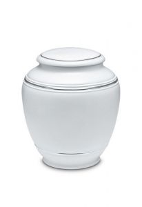 Mini urna funerária de porcelana 'Classica' | Branco fosco com bordas duplas platinadas