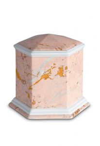 Urna funerária de porcelana 'Esagono' | Padrão de mármore rosa