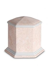 Urna funerária de porcelana 'Esagono' | Relevo coral rosa