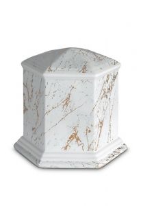 Urna funerária de porcelana 'Esagono' | Mármore de Carrara com veios dourados