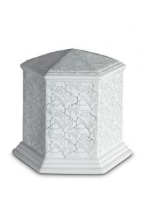 Urna funerária de porcelana 'Esagono' | Folhas foscas platinadas