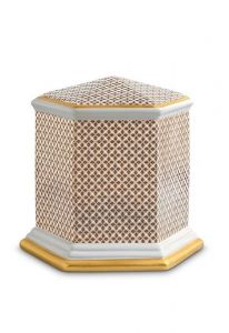 Urna funerária de porcelana 'Esagono' | Trevos de quatro folhas com bordas duplas douradas