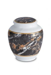 Mini urna funerária de porcelana 'Classica' | Padrão de mármore preto com bordas douradas