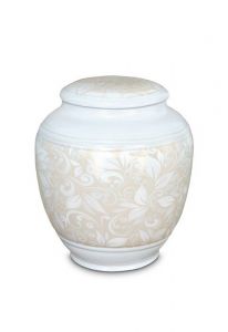 Mini urna funerária de porcelana 'Classica' com padrão floral bege