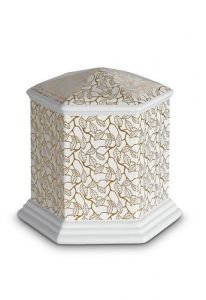 Mini urna funerária de porcelana 'Esagono' | Folhas de ouro puro