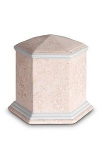 Mini urna funerária de porcelana 'Esagono' | Relevo coral rosa