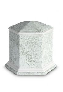 Mini urna funerária de porcelana 'Esagono' | Relevo de água marinha