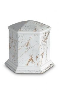 Mini urna funerária de porcelana 'Esagono' | Mármore de Carrara com veios dourados