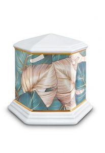 Mini urna para cinzas de porcelana 'Esagono' | Folhas coloridas