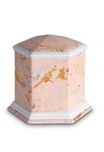 Mini urna para cinzas de porcelana 'Esagono' | Padrão de mármore rosa