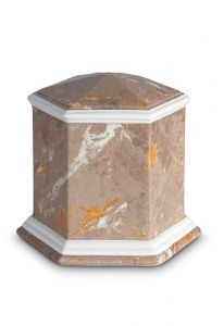 Mini urna funerária de porcelana 'Esagono' | Padrão de mármore marrom