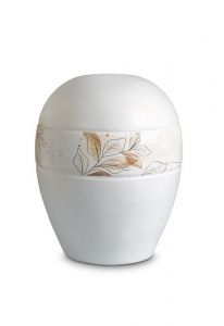 Mini urna para cinzas de porcelana 'Planet' - Faixa com linhas de folhas marrons