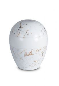 Mini urna para cinzas de porcelana 'Planet' - Mármore de Carrara com veios dourados