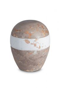 Mini urna para cinzas de porcelana 'Planet' - Padrão de mármore marrom e branco