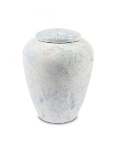 Urna funerária de cerâmica azul claro com efeito mármore