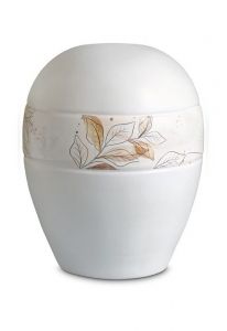 Urna para cinzas de porcelana 'Planet' - Faixa com linhas de folhas marrons