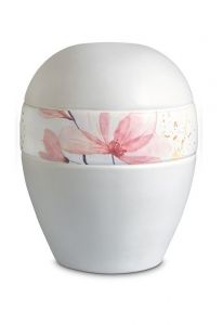 Urna para cinzas de porcelana 'Planet' - Faixa com flores rosas