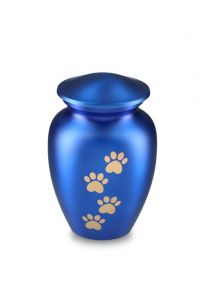 Urna para animais azul fosca com pegadas douradas, vários tamanhos