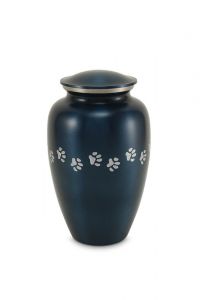 Urna para cinzas de animais com pegadas azul - extra grande