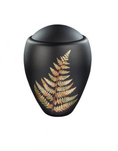 Urna cinzas de vidro de cristal preto fosco com samambaia ouro