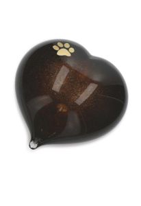 Urna de animal em cristal em forma de coração com pata dourada, cor bronze