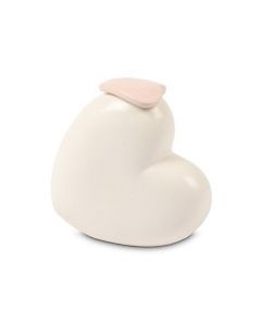 Mini urna funerária "Para sempre em nossos corações" com tampa rosa em forma de coração