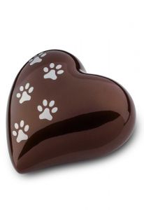 Urna para animais coração com pegadas | castanho| médio