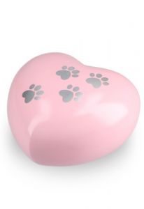 Urna para animais em forma de coração rosa com pegadas, vários tamanhos
