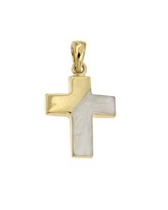 Pingente memorial em forma de cruz em ouro bicolor 14k