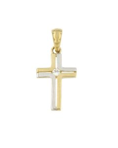Pingente memorial em forma de cruz em ouro bicolor 14k