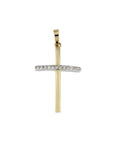 Pingente memorial em forma de cruz em ouro bicolor 14k
