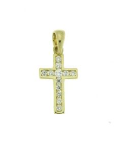 Pingente memorial em forma de cruz em ouro bicolor 14k