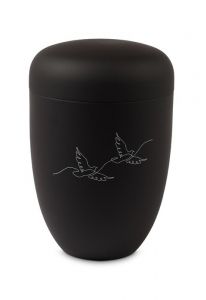 Urna funerária metálica preta – Linha com dois pombos