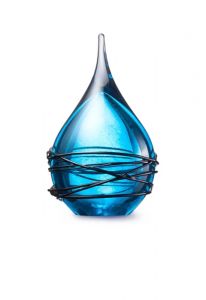 Mini urna gota para cinzas 'Swirl' azul claro de vidro de cristal