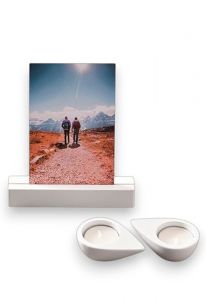 Memorialboxx com porta-foto, castiçais e compartimento para cinzas – Branco