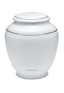 Urna funerária de porcelana 'Classica' | Branco fosco com bordas duplas platinadas