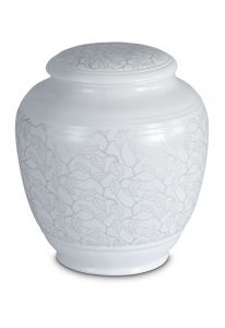 Urna funerária de porcelana 'Classica' | Folhas foscas platinadas