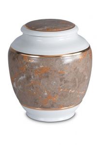 Urna funerária de porcelana 'Classica' | Padrão de mármore marrom com bordas douradas
