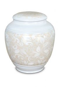 Urna funerária de porcelana 'Classica' com padrão floral bege