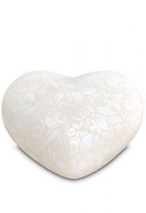 Urna funerária em formato de coração semierguido com padrão floral - Coleção Love