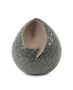 Mini urna funerária artesanal em forma de lágrima de cerâmica ‘Ohm’ – verde-azulada